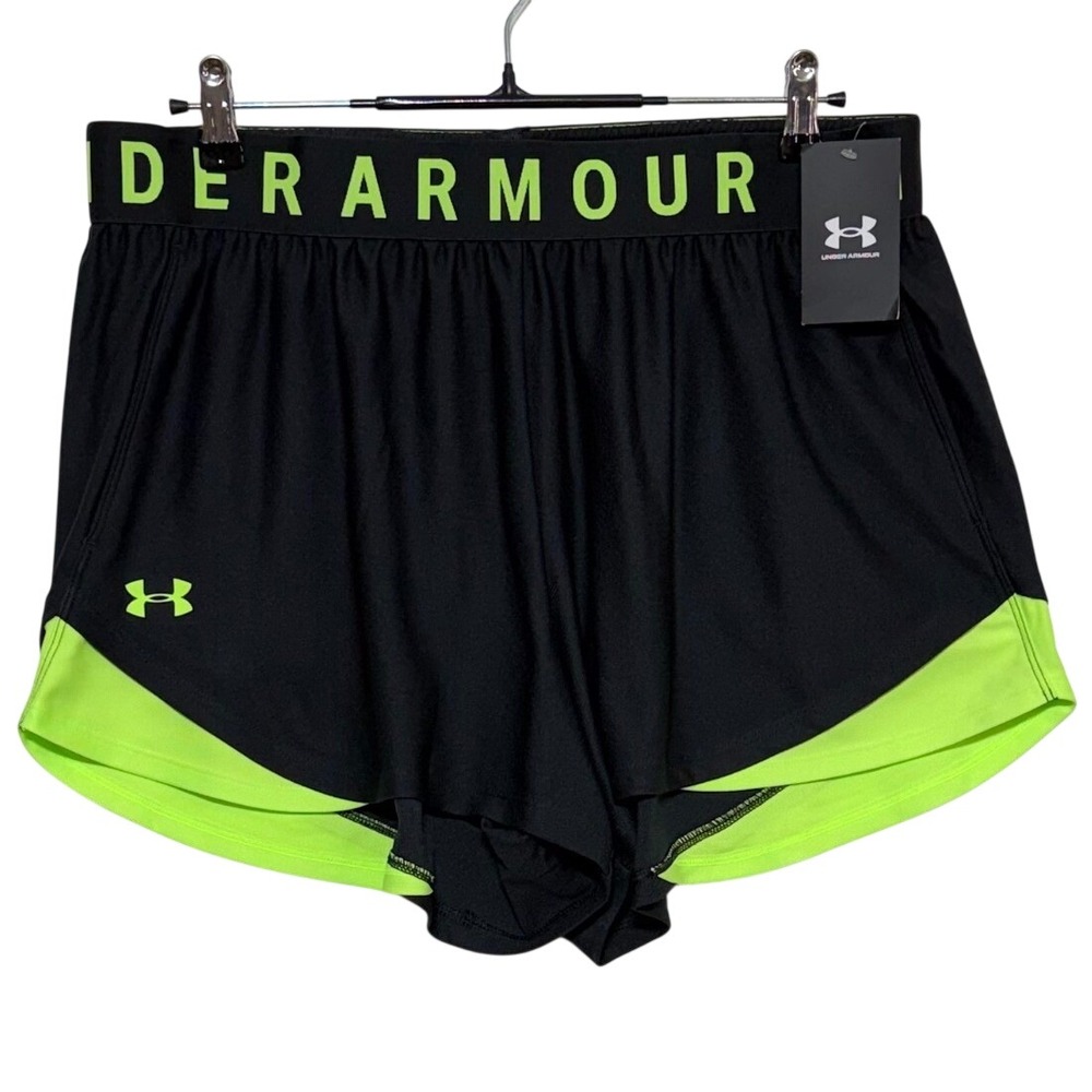NEW Under Armour Shorts Womens 1X 35X4 Black Green Pull On Play Up 3.0 Heatgear